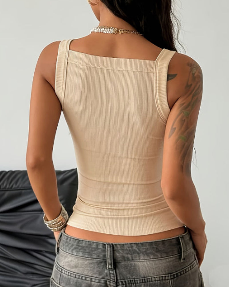 Sexy Low-cut Adjustable Strap Solid Color Stretch Vest