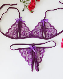 Sexy Open-Crotch Exposed Breasts Lace Lingerie Set
