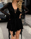 Sexy Lace Ribbon Tie-up Flared Long-sleeved Dress