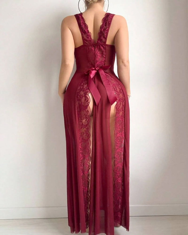 Sexy Deep V-neck High Slit Lace See-through Long Nightgown Secondary image
