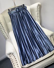 Casual Velvet Pearly Sheen High-waist A-line Pleated Skirt