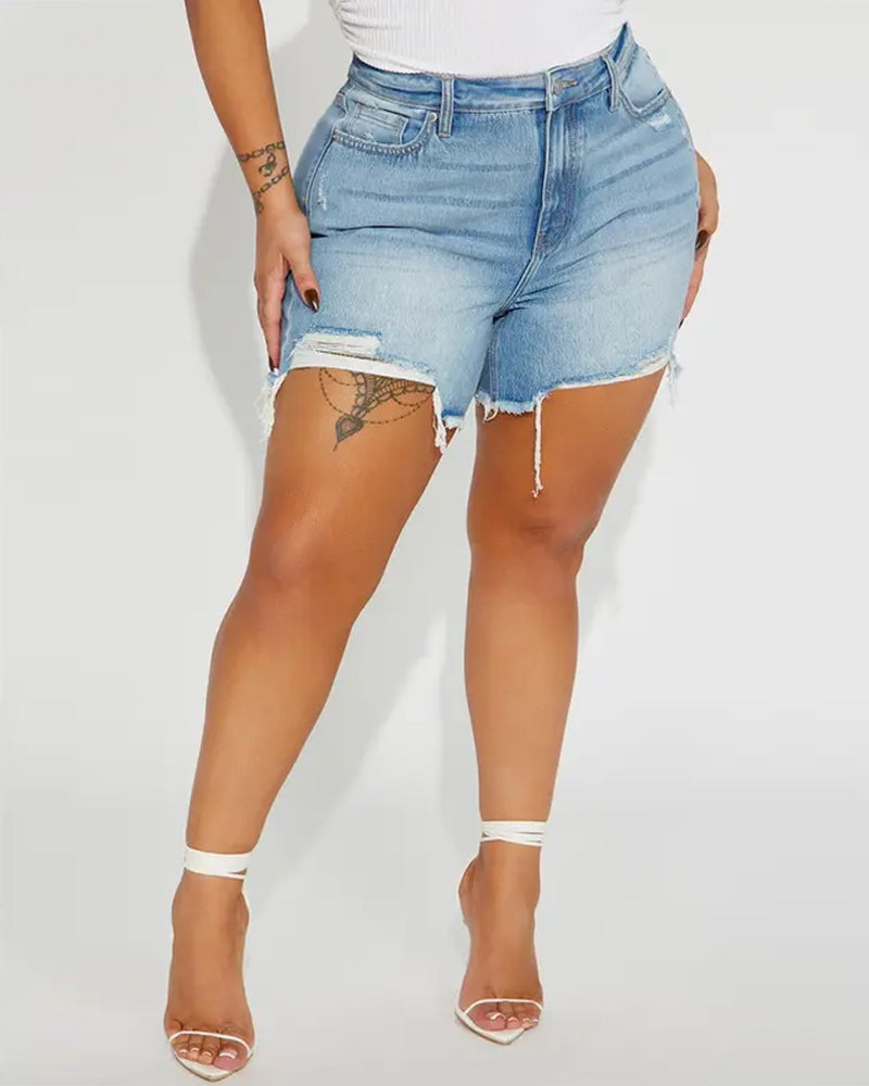 Stretch Washed Distressed Denim Shorts Secondary image