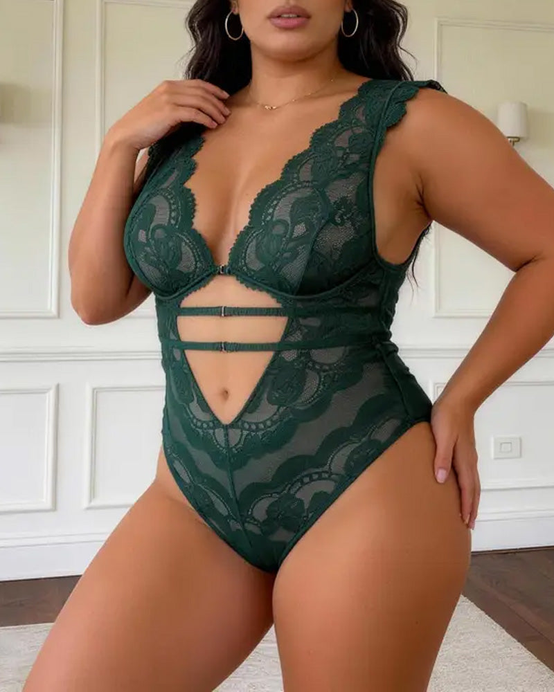 Sexy Floral Lace Cutout Bodysuit Lingerie