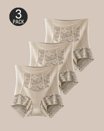Three-Pack High Waist Tummy Control Lace Trim Briefs