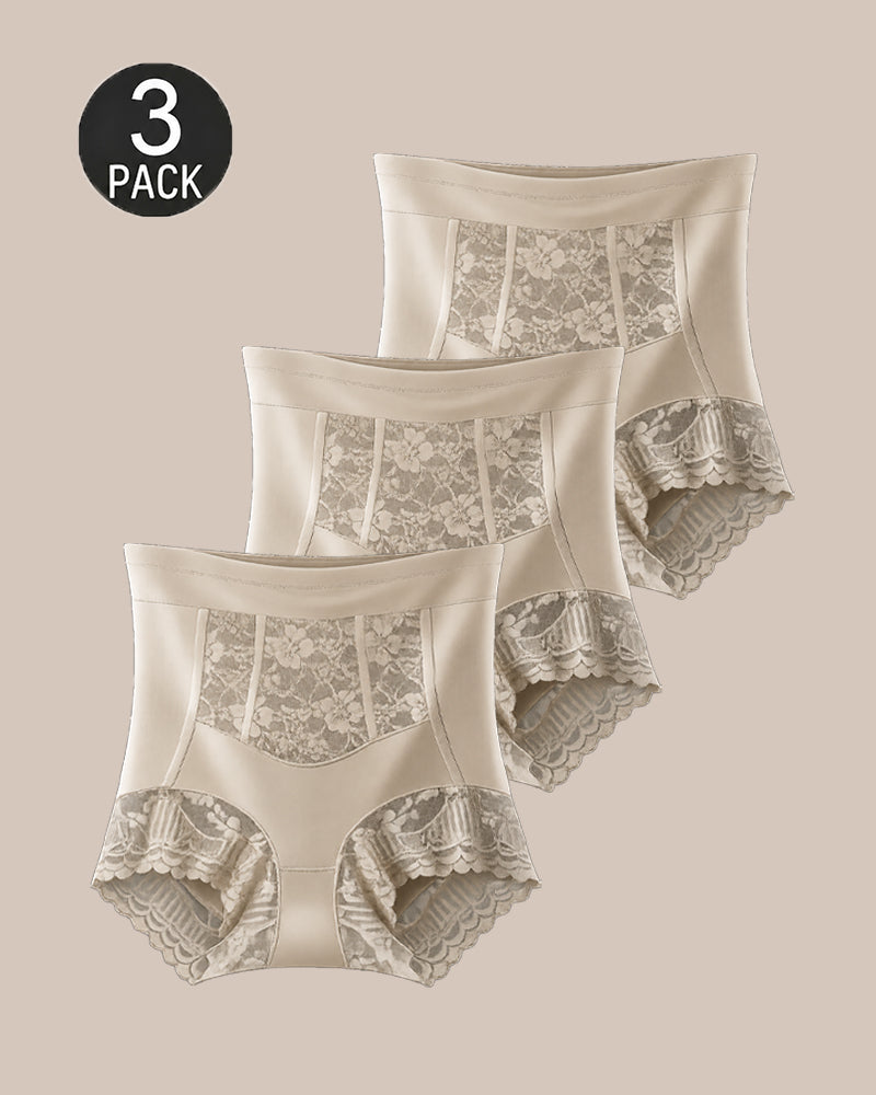 Three-Pack High Waist Tummy Control Lace Trim Briefs