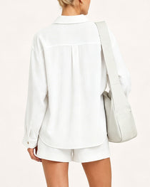 Casual Loose Long Sleeve Shirt and Shorts Set