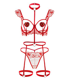 Valentine's Day Sexy Cutout Lingerie Set with Heart-Shaped Nipple Covers