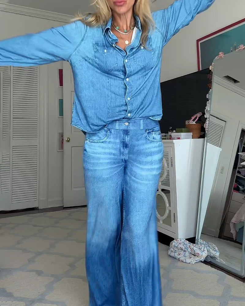 Casual Comfortable Stretch Denim Dream Pajama Set Main image
