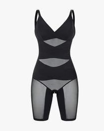 V-neck Mesh-paneled Seamless Tummy Control Hip Lift Bodysuit