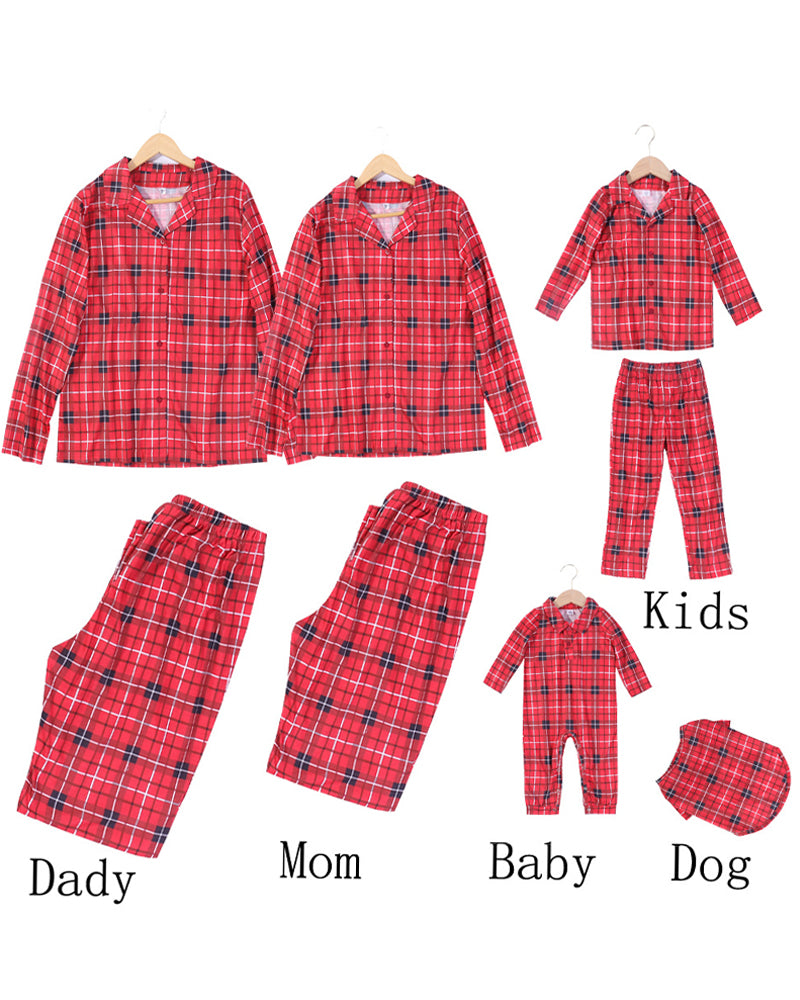 Christmas Red Plaid Print Crew Neck Family Pajama Set Secondary image
