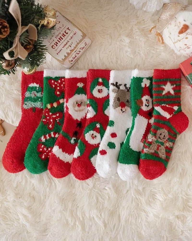 Christmas Coral Fleece Fun Print Mid-calf Warm Socks Main image