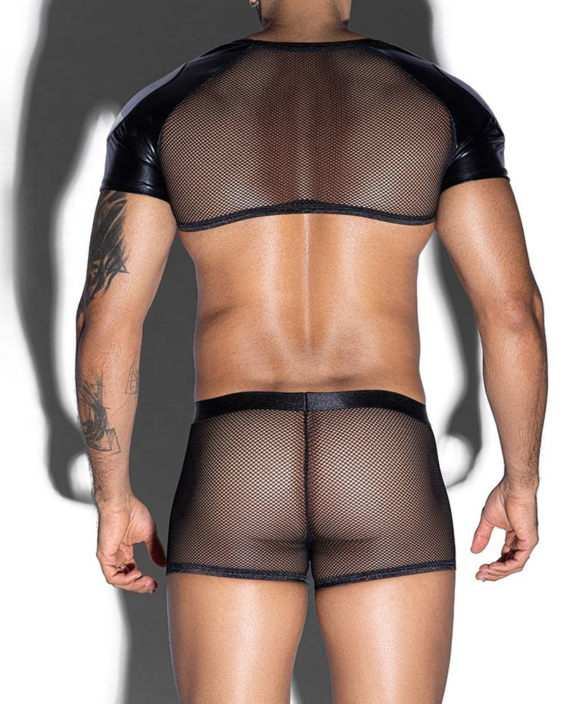Men's Sexy Leather Mesh Patchwork Hollow-Out See-Through Lingerie Set Secondary image