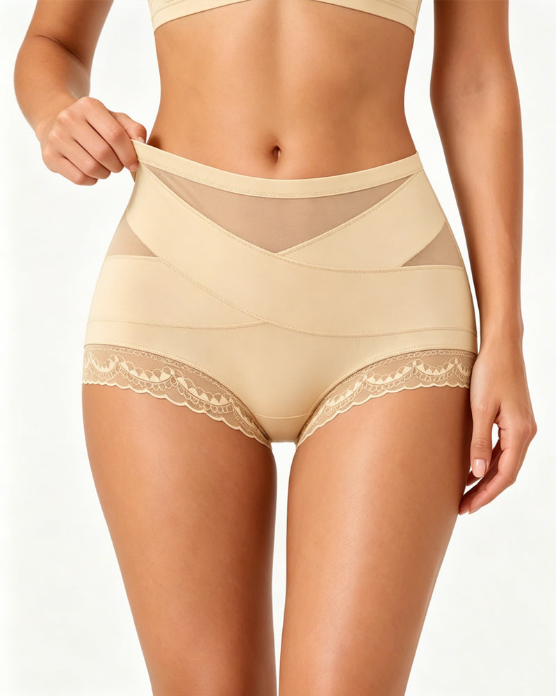 Women's High-waisted Crossover Lace Mesh Breathable Panties Secondary image