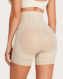 High Waist Tummy Control Sheer Mesh LaceTrim Shaping Shorts