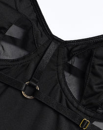 Mesh Splicing Open Back Sexy Lace-Up Suspender Bodysuit