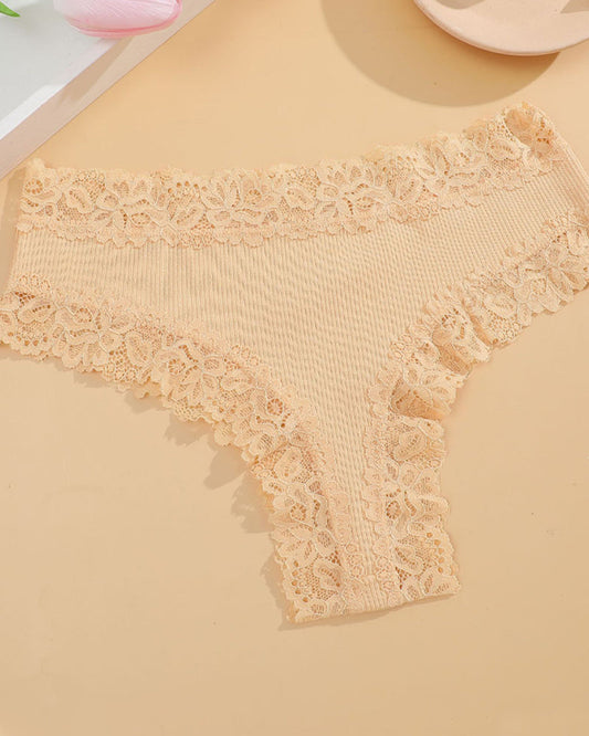 Comfortable Sexy Mid-Rise Lace-Trimmed Cotton Crotch Briefs
