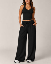 Women's Backless Top and Wide-leg Pants Sports Casual Set