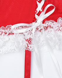 Sexy Christmas Lace Mesh Sheer Lingerie Set with Stockings