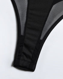 Mesh Splicing Open Back Sexy Lace-Up Suspender Bodysuit
