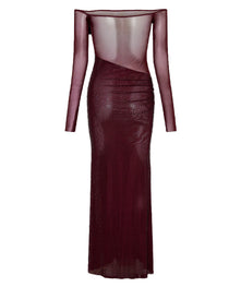Christmas Sexy Sparkly Off-shoulder Fitted Sheer Mesh Long Dress