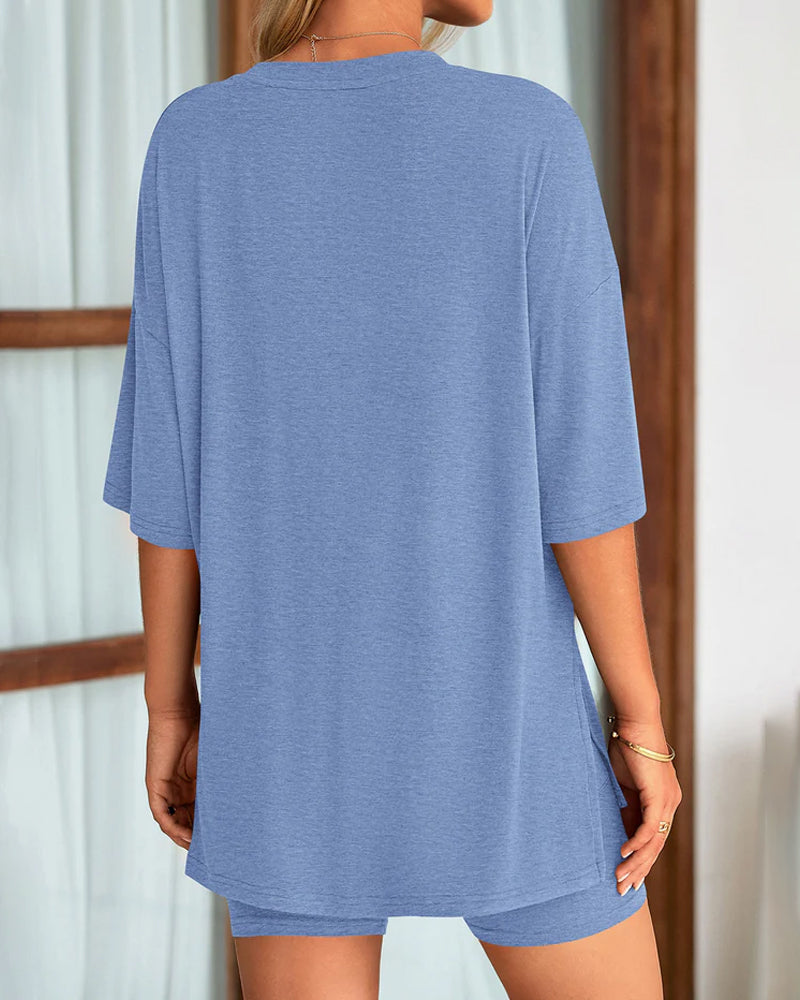 Women's Two-Piece Casual Sports Loose Shirt Cycling Shorts Suit Secondary image