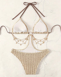 Sexy Tie-up Openwork Chain-decorated One-piece Swimsuit