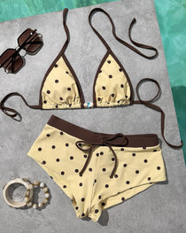 Retro Polka Dot Print Colorblock Beach Vacation Bikini Swimsuit Set