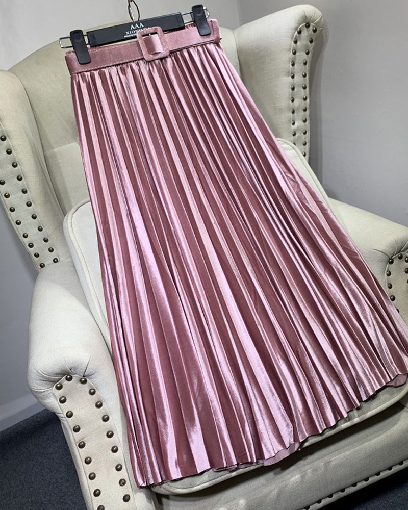 Casual Velvet Pearly Sheen High-waist A-line Pleated Skirt Main image