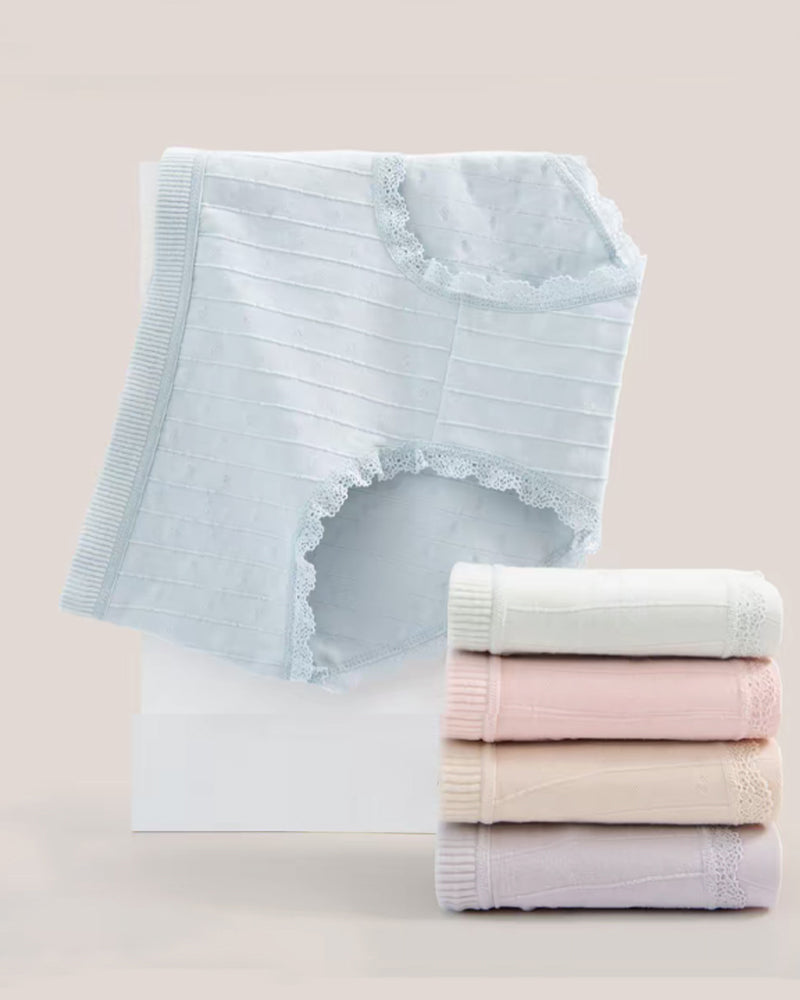 Multi-Pack Women's Mid-Waist Lace Striped Heart Antibacterial Cotton Panties