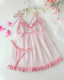 Sexy Lace Mesh See-through Slip Dress Lingerie Set