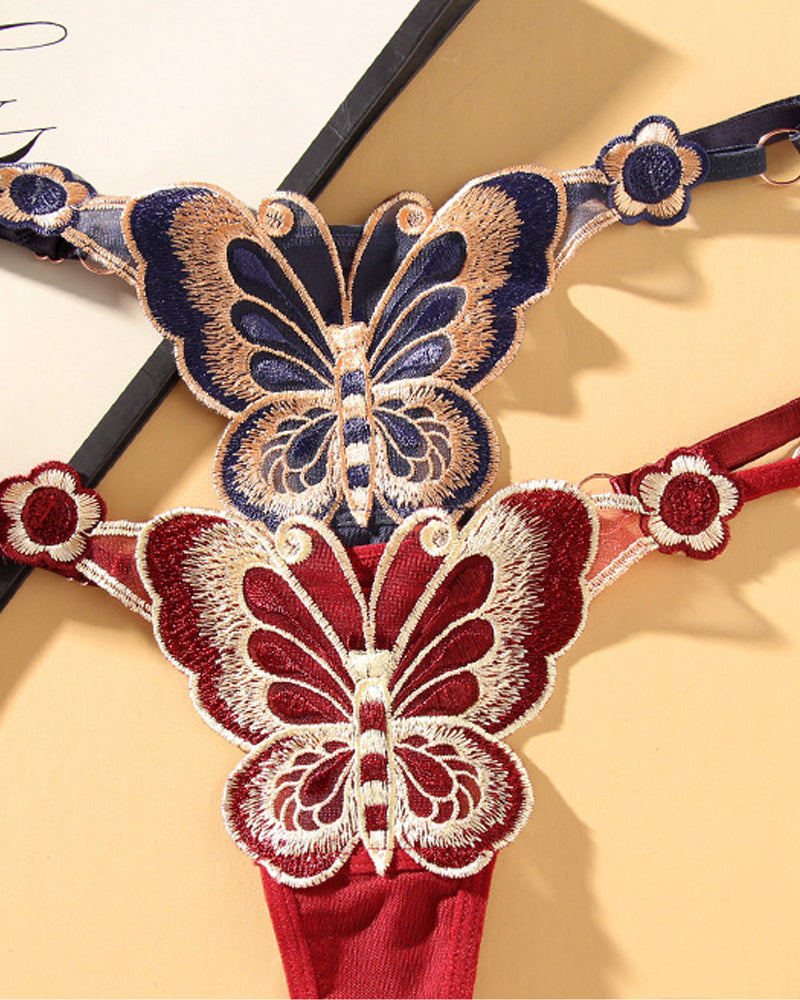 Sexy Butterfly Embroidered Low-rise Thong Secondary image