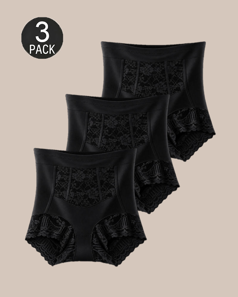 Three-Pack High Waist Tummy Control Lace Trim Briefs