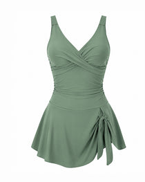 Deep V Crossover Swimsuit Dress