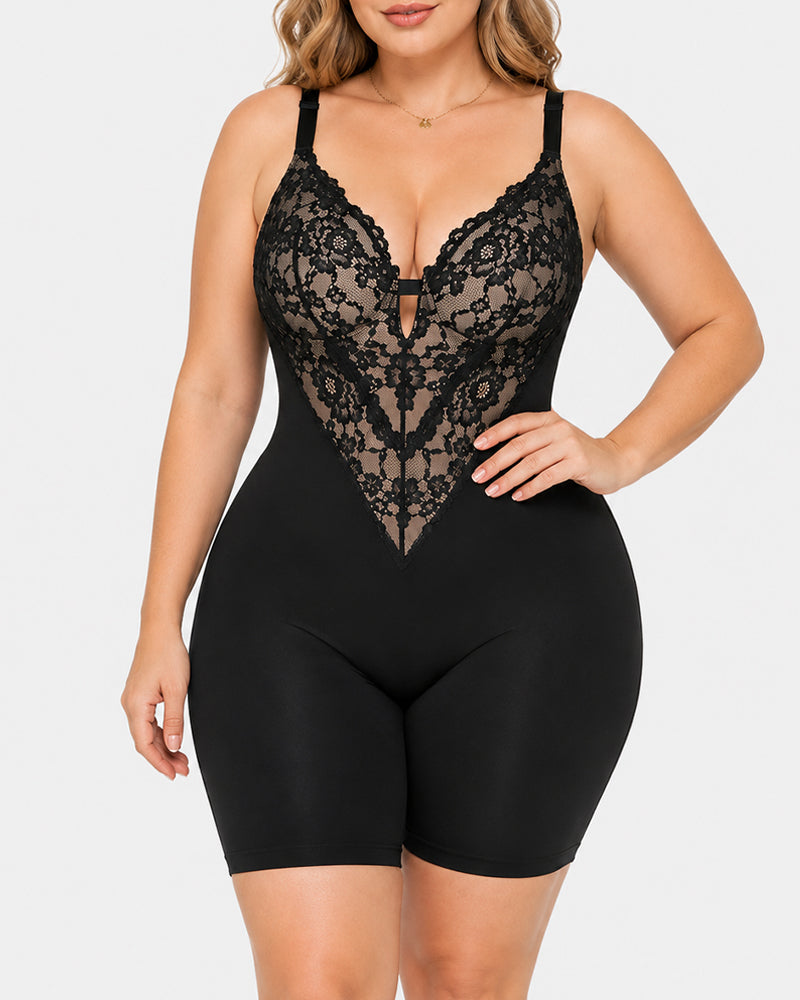 Women's V Neck Lace Stretch Seamless Bodysuit Shapewear Main image