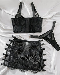 Sexy Hollow-out See-through Mesh Embroidered  Lingerie Set