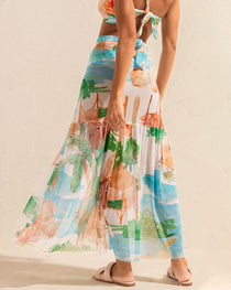 Retro Floral Colorblock Swimsuit and Cover-up Set