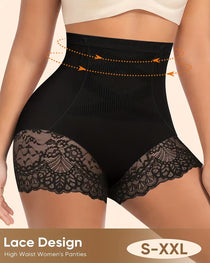 Women's High-Waisted Tummy Control and Butt Lifting Lace Seamless Shaping Panties
