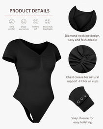 Women's V-neck Seamless Short-sleeved Shapewear Bodysuit