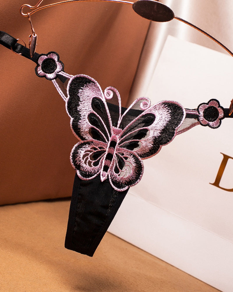 Sexy Butterfly Embroidered Low-rise Thong Main image