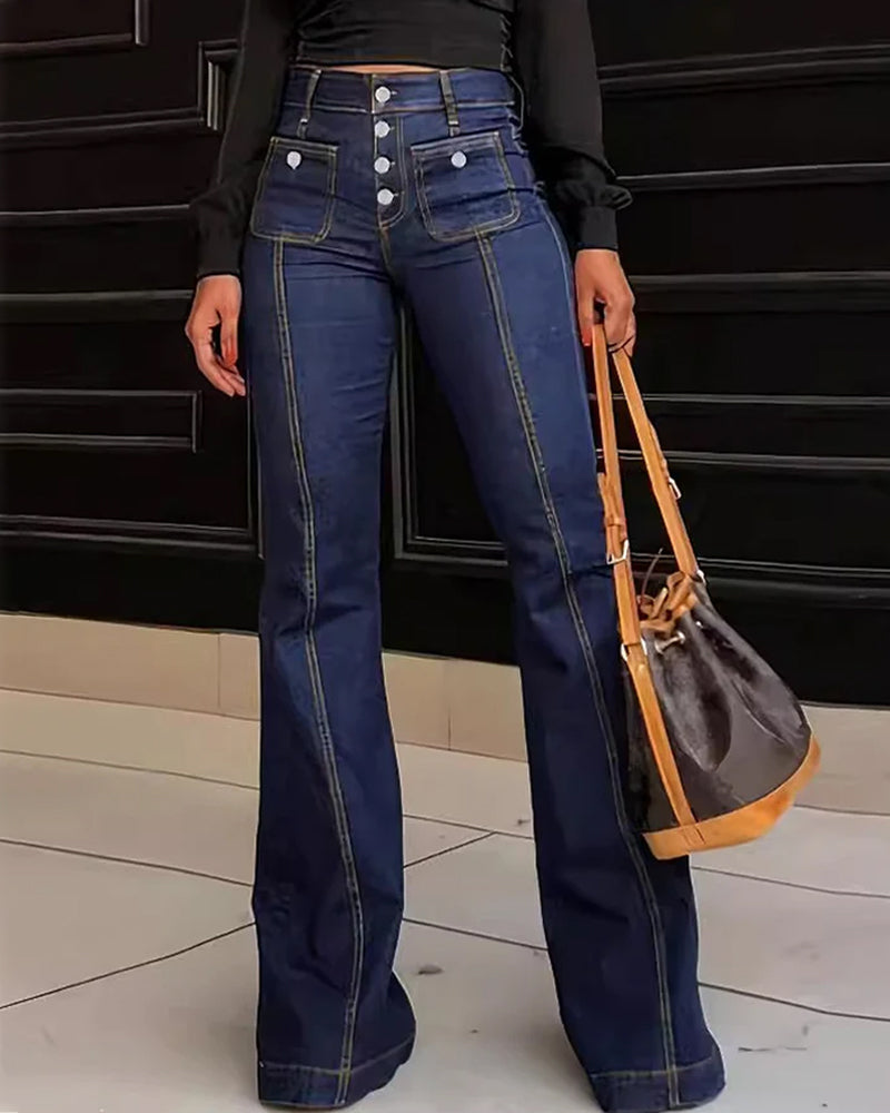 Women's High-waisted Stretchy Front-buttoned Flare Jeans Main image