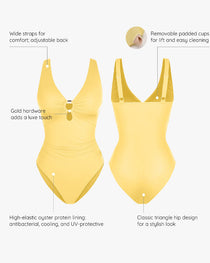 Deep V Solid Color Tummy Control Shaping One-piece Swimsuit
