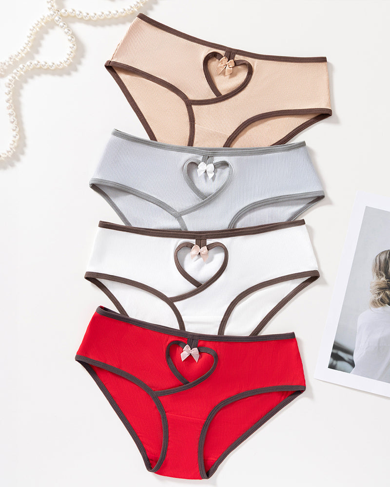Low-rise Ribbed Heart-shaped Cutout Colorblock Breathable Comfortable Briefs Secondary image