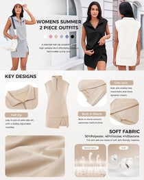 Casual Sports Sleeveless Half-zip Sweatshirt and Skirt Set