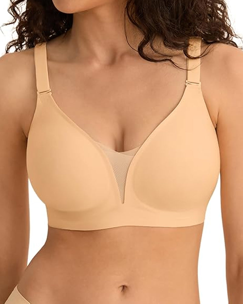 V-neck Comfortable Breathable Seamless Wire-free Push-up Mesh Bra Main image