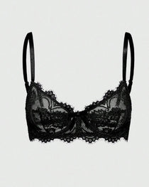 Sexy Eyelash-trim Floral Lace Sheer See-through Bra