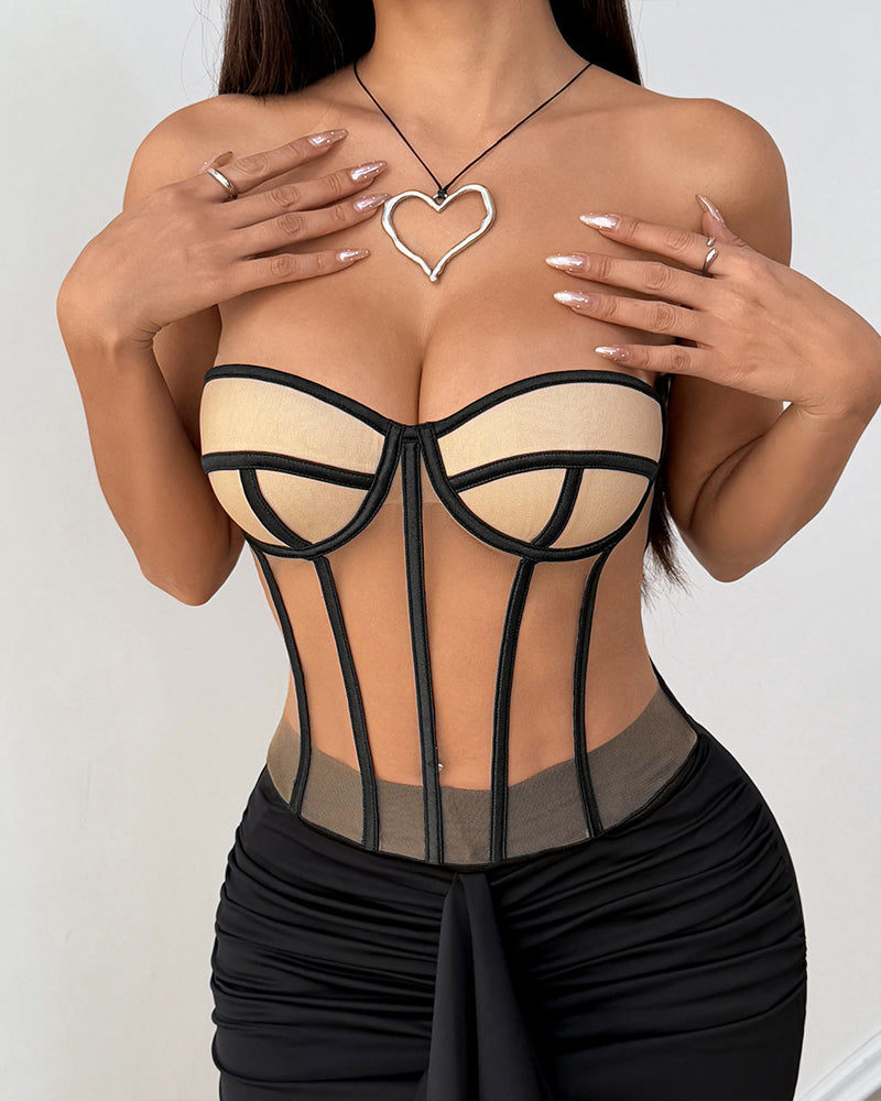 Sexy Underwired Backless Drawstring Waist Tight-fitting Sheer Bandeau Top Secondary image