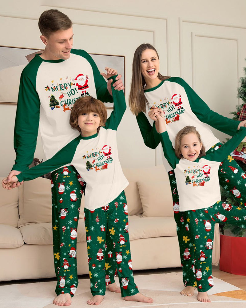 Green Santa Claus Print Crew Neck Home Wear Pajamas Family Set Main image