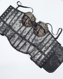 Sexy Strapless Lace Mesh See-through Underwire Bra Back Tie Fishbone Top