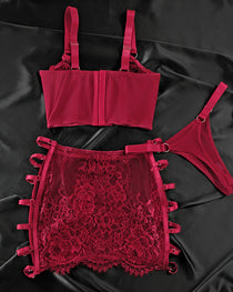 Sexy Hollow-out See-through Mesh Embroidered  Lingerie Set