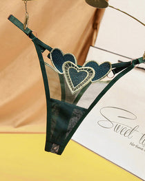 Heart Embroidered Sheer Mesh Sexy Thong
